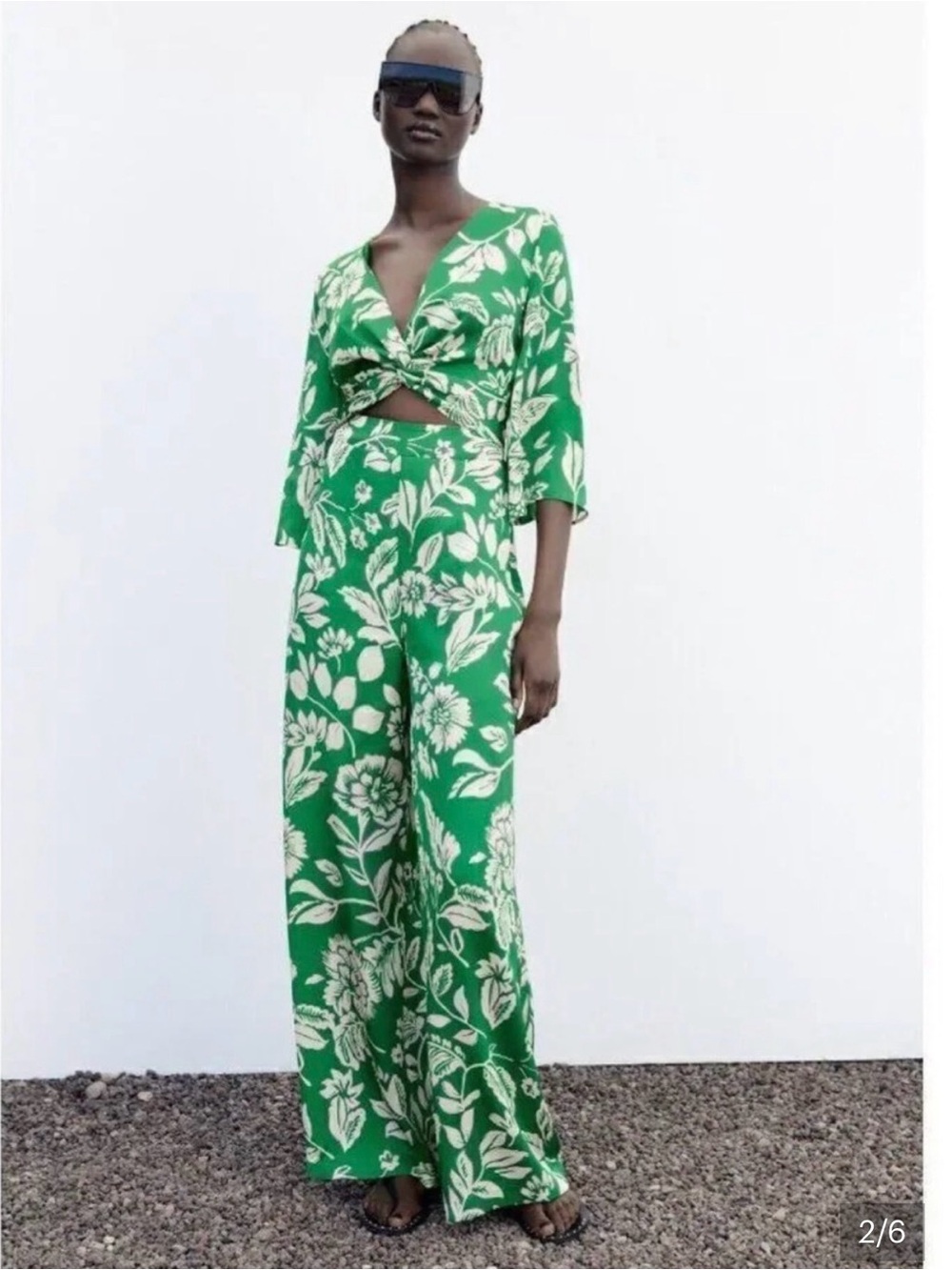 Zara Green Floral Cutout Wide Leg Romper Jumpsuit M